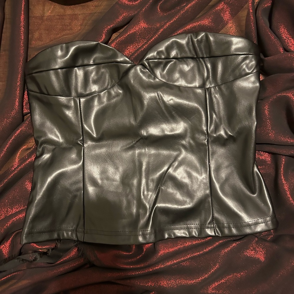 Chic Black Faux Leather tube top